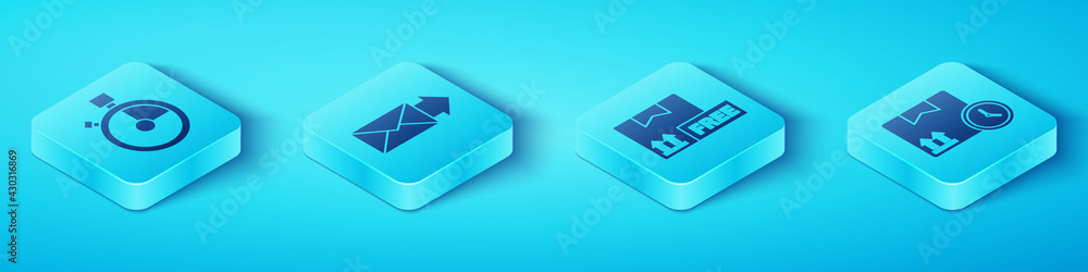 Set Isometric Fast time delivery, Envelope, Cardboard box and fast time and Cardboard box with free 