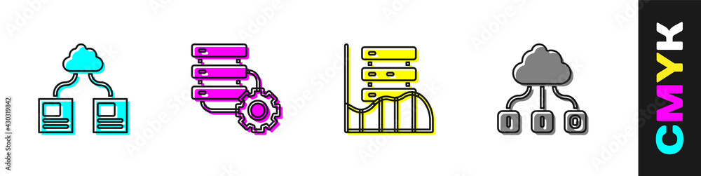设置云技术数据传输、服务器和设备、服务器、数据、Web主机和icon.Vvector