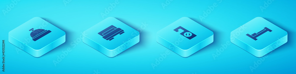 Set Isometric Hotel service bell, room bed, and Please do not disturb icon. Vector