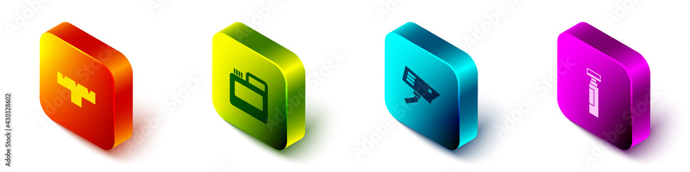 Set Isometric Marker pen attachment, Paint, gouache, jar, dye, Security camera and icon. Vector