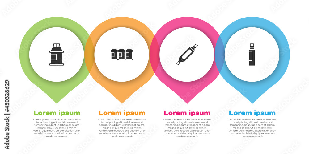 Set Paint, gouache, jar, dye, spray can, Marker pen and . Business infographic template. Vector