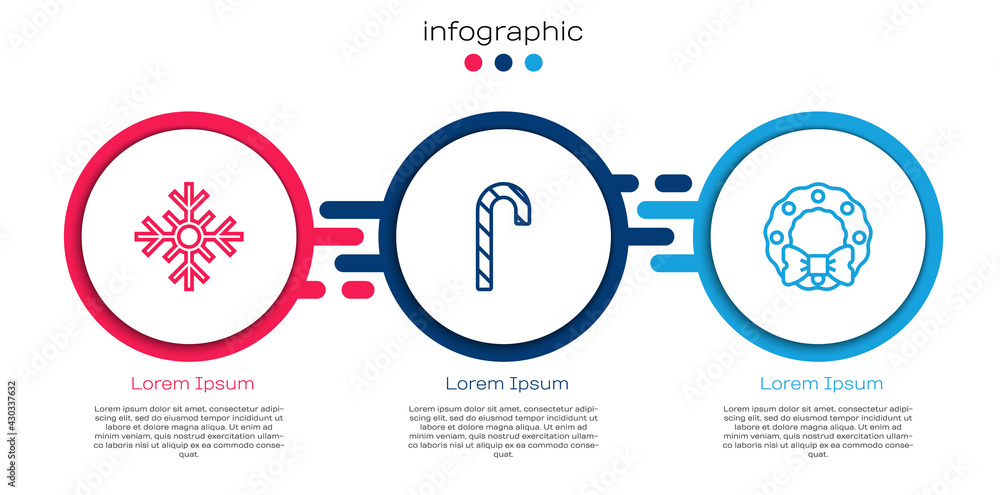 雪花、圣诞糖果手杖和花环。商业信息图模板。矢量