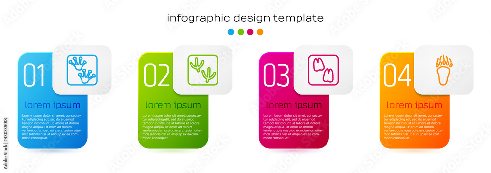 设置青蛙爪足迹，鸽子，骆驼和熊。商业信息图模板。矢量
