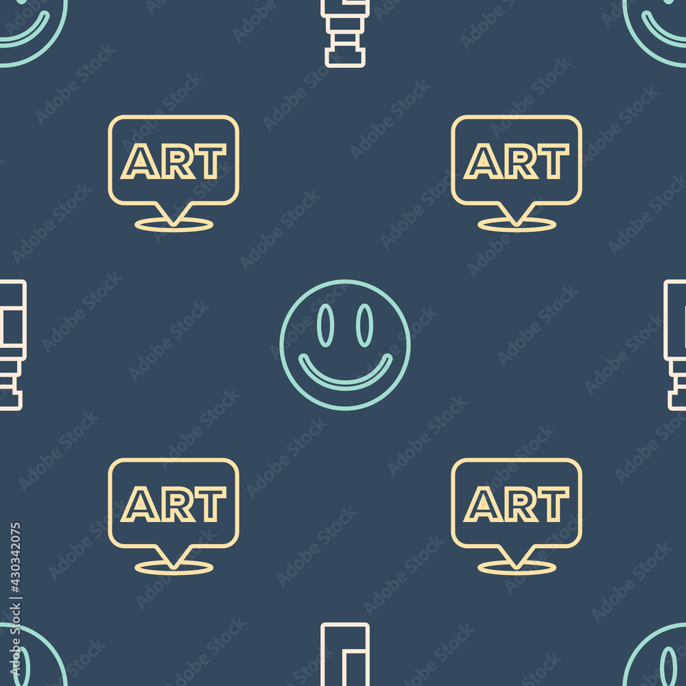 在无缝图案上设置线条标记笔、带文字艺术的语音气泡和笑脸。矢量
