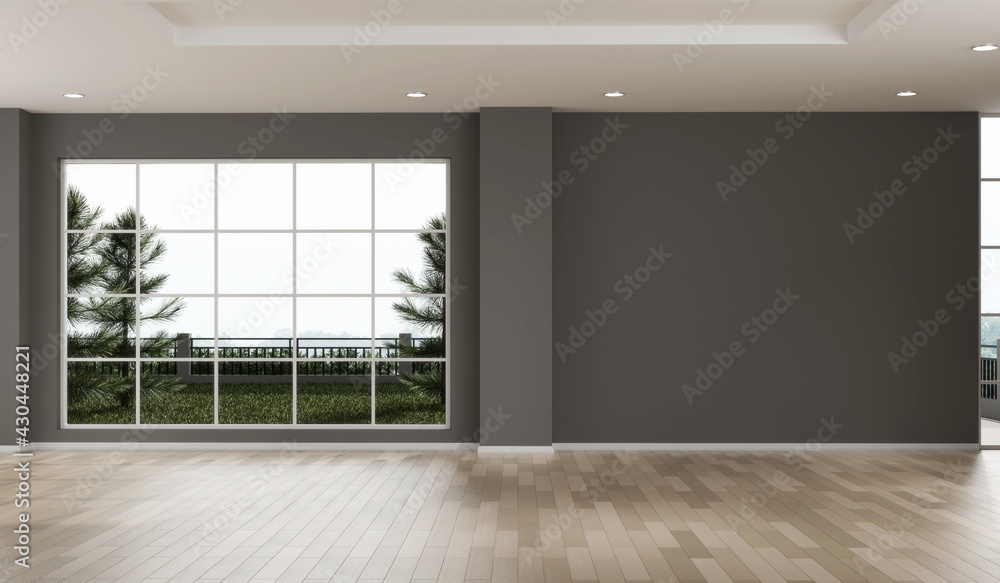 Empty room design copy space with the wooden floor 3d rendering