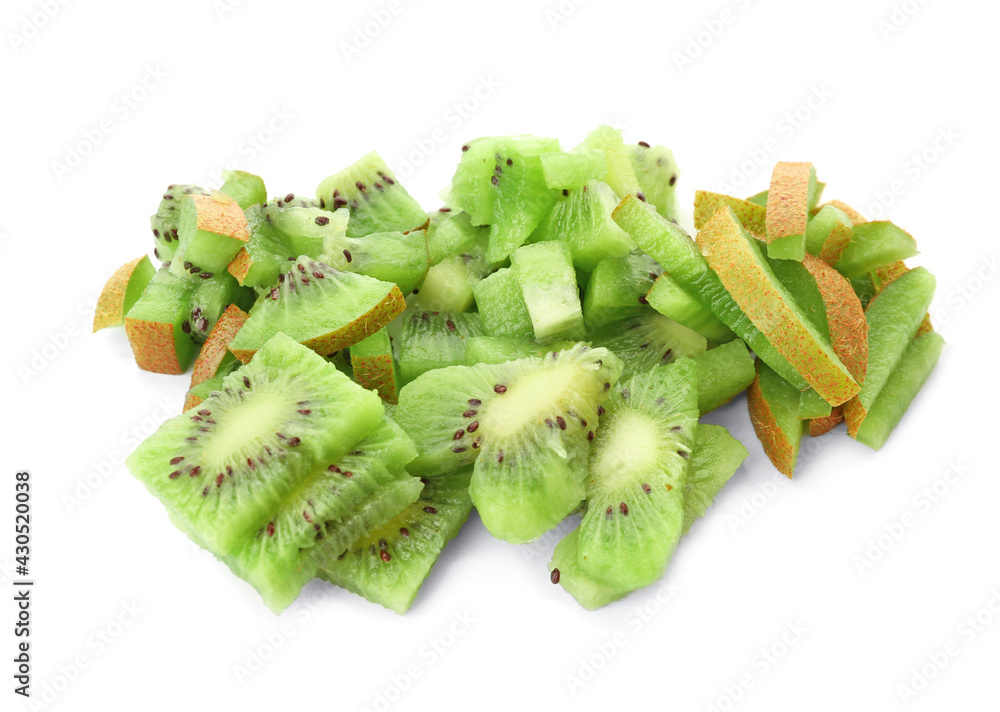 Pieces of ripe kiwi on white background