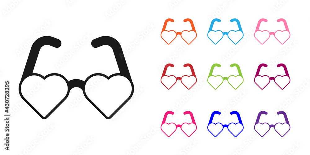 Black Heart shaped love glasses icon isolated on white background. Suitable for Valentine day card d