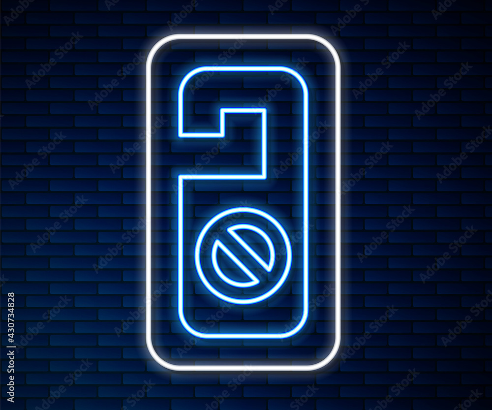 Glowing neon line Please do not disturb icon isolated on brick wall background. Hotel Door Hanger Ta