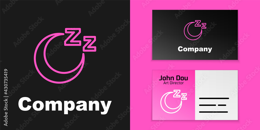 Pink line Time to sleep icon isolated on black background. Sleepy zzz. Healthy lifestyle. Logo desig