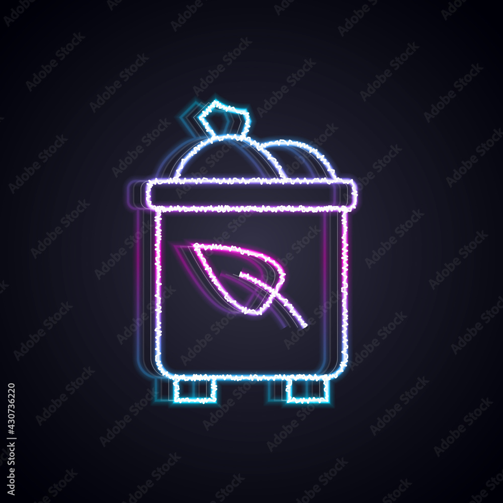 Glowing neon line Recycle bin with recycle symbol icon isolated on black background. Trash can icon.