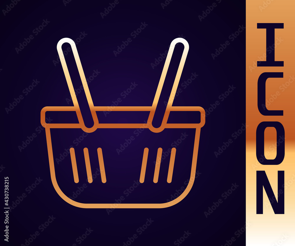 Gold line Shopping basket icon isolated on black background. Online buying concept. Delivery service