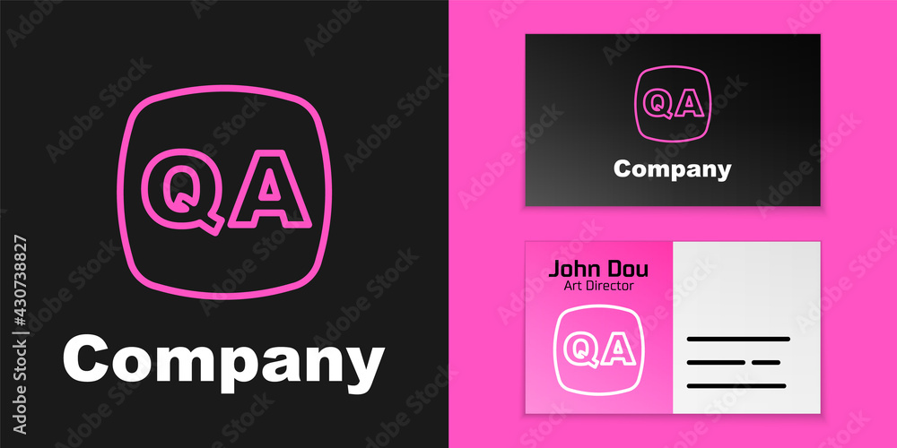 Pink line Speech bubbles with Question and Answer icon isolated on black background. Q and A symbol.