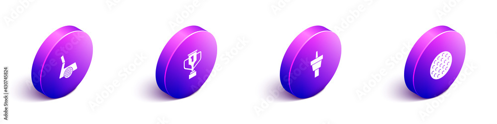 Set Isometric Golf club with ball, Award cup golf, tee and icon. Vector