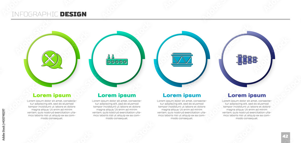 设置鼓槌、混音器控制器和木琴。商业信息图模板。矢量
