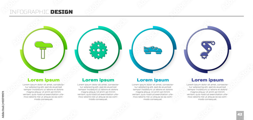 设置自行车座椅、链轮曲柄、鞋子和Deraileur自行车后部。商业信息图模板。
