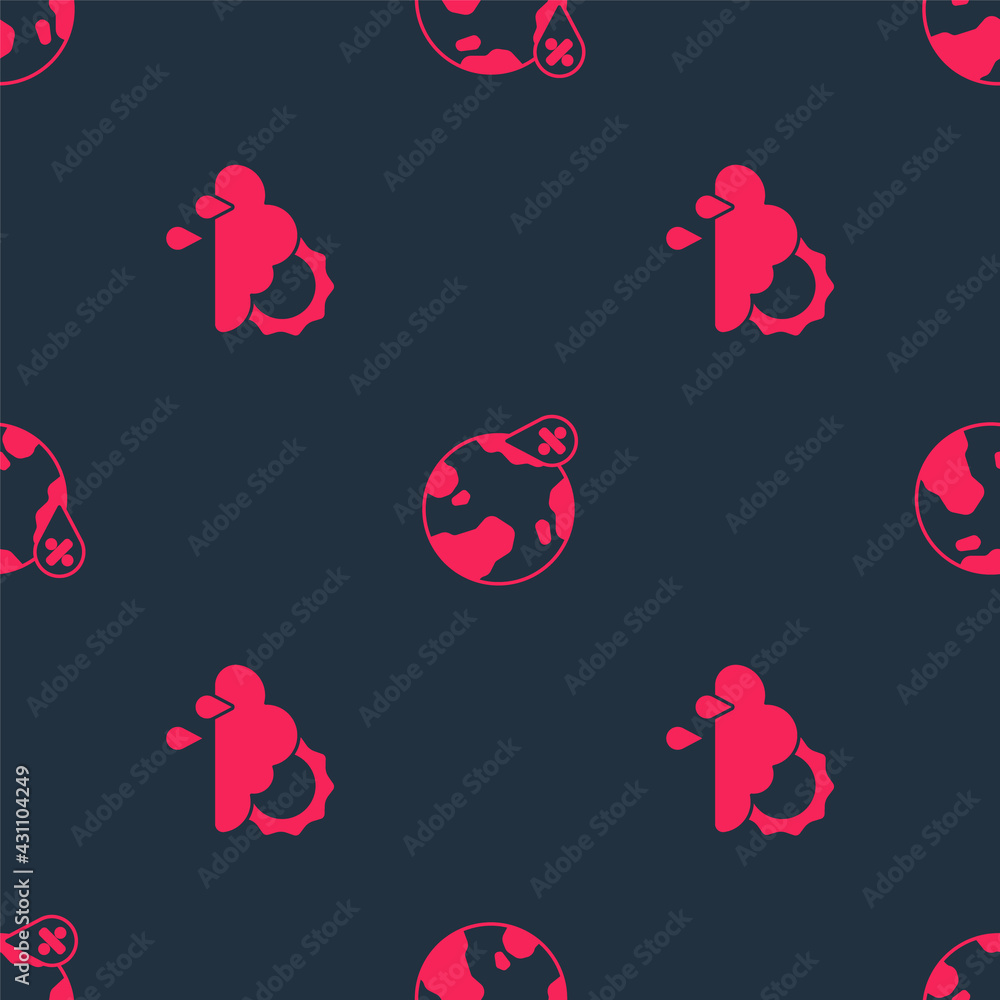 Set Cloud with rain and sun and Water drop percentage on seamless pattern. Vector