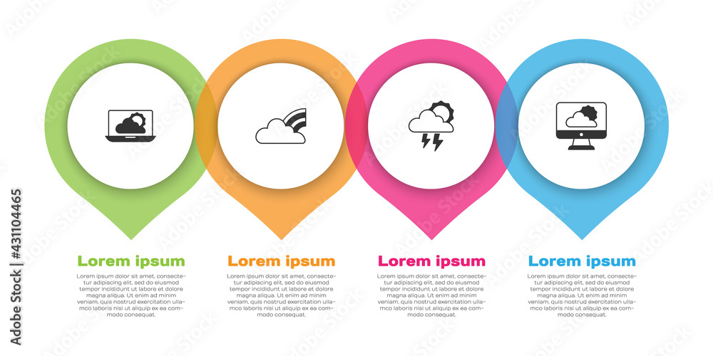 设置天气预报，彩虹伴云，风暴和。商业信息图模板。矢量