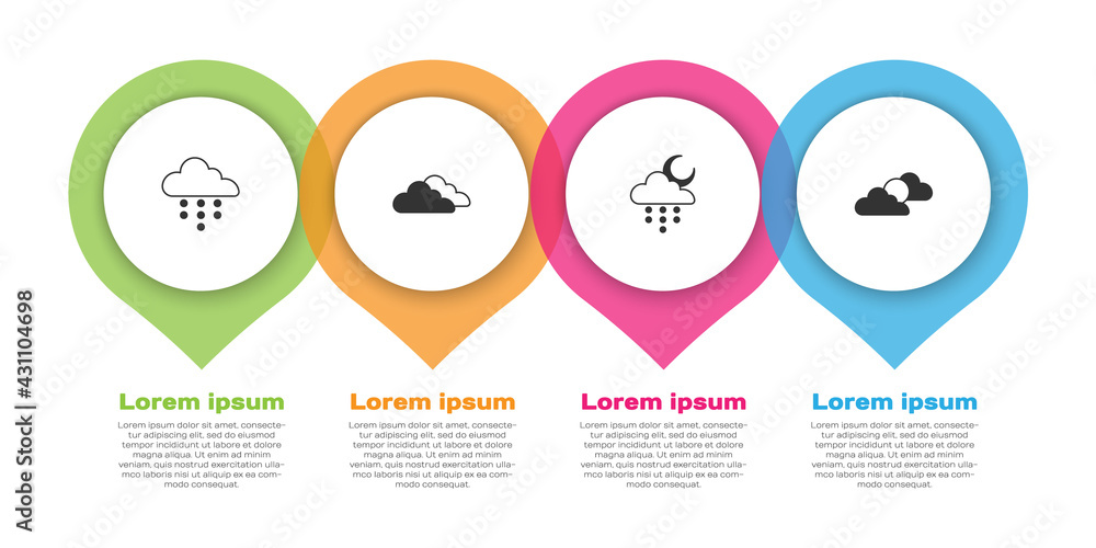 设置云与雨、月亮和太阳云天气。商业信息图模板。矢量
