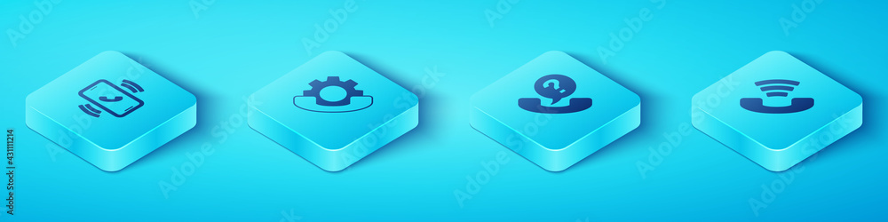 Set Isometric Telephone 24 hours support, , and icon. Vector