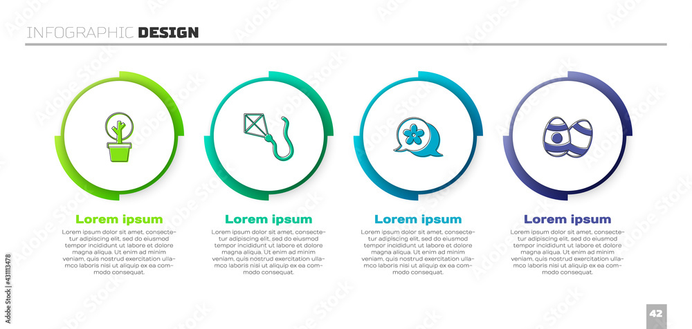 设置森林、风筝、花朵和复活节彩蛋。商业信息图模板。矢量
