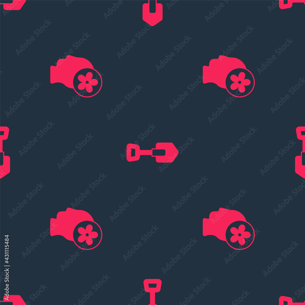 Set Human head with flower inside and Shovel on seamless pattern. Vector