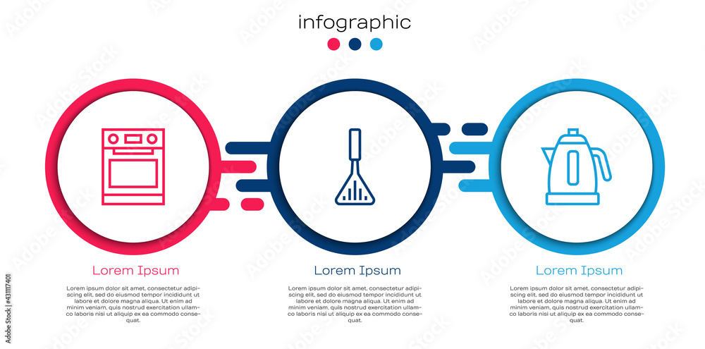 Set line Oven, Barbecue spatula and Electric kettle. Business infographic template. Vector