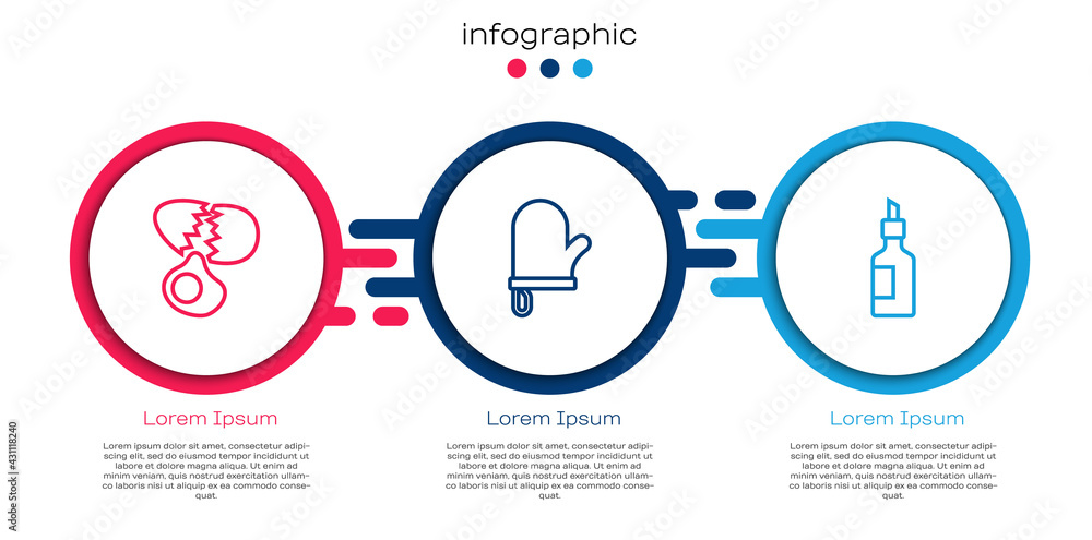 设定线鸡蛋、烤箱手套和橄榄油瓶。商业信息图模板。矢量