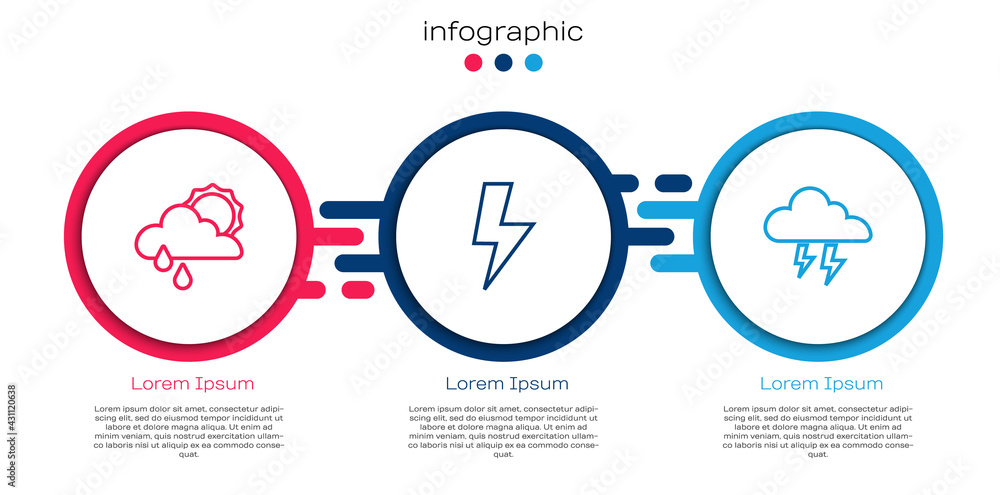 将云与雨、阳光、闪电和风暴联系起来。商业信息图模板。Vector