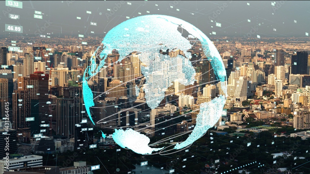 Global connection and the internet network modernization in smart city . Concept of future 5G wirele