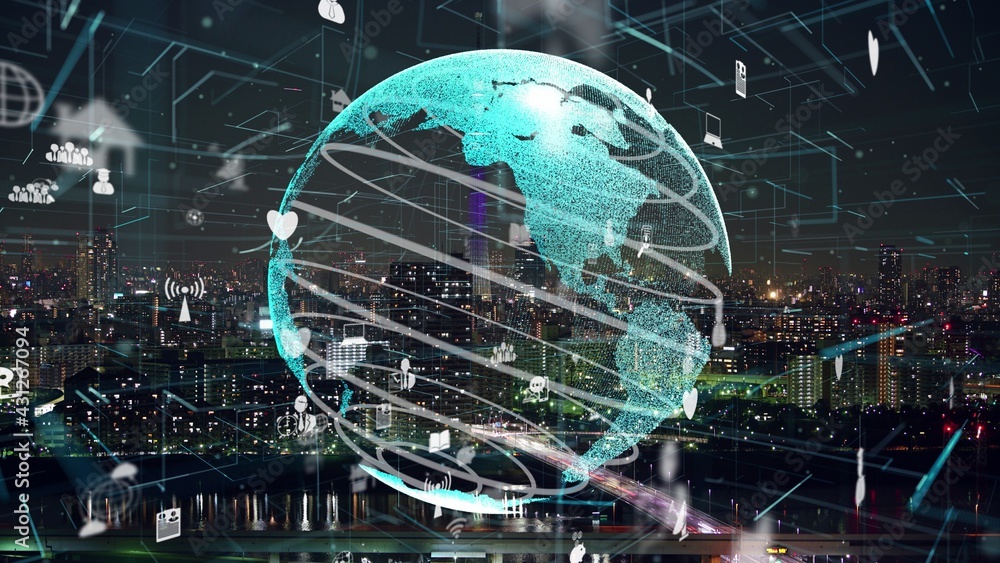 Global connection and the internet network modernization in smart city . Concept of future 5G wirele