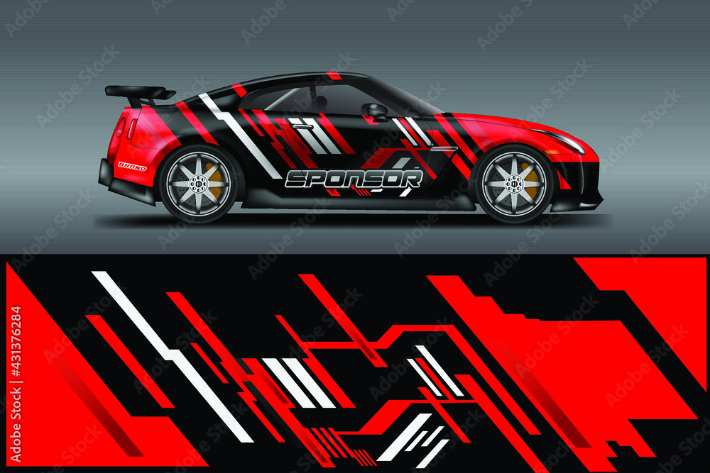 Decal Car Wrap Design Vector. Graphic Abstract Stripe Racing Background For Vehicle, Race car, Rally