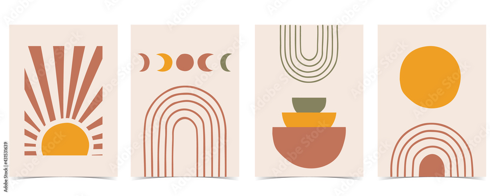 Collection of nature background set with rainbow,sun,moon.Editable vector illustration for website, 