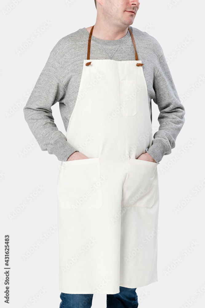 Man wearing beige apron close-up