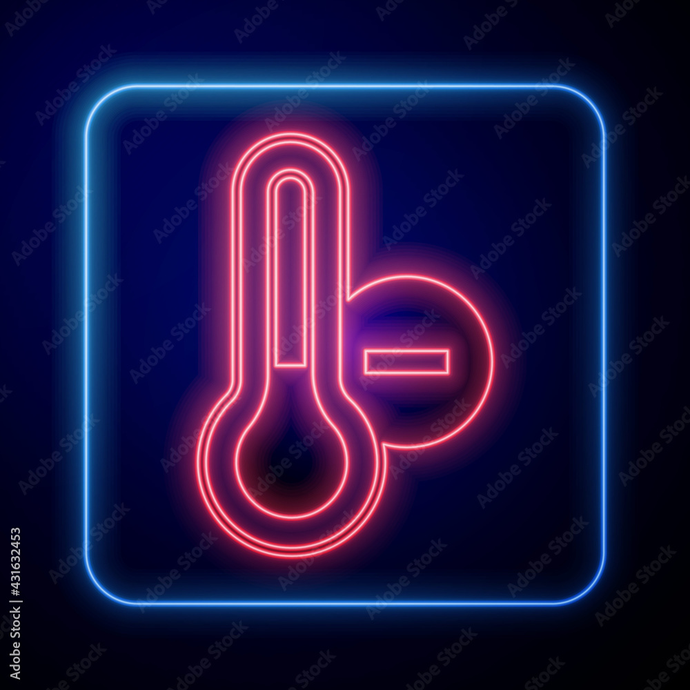 Glowing neon Meteorology thermometer measuring icon isolated on black background. Thermometer equipm