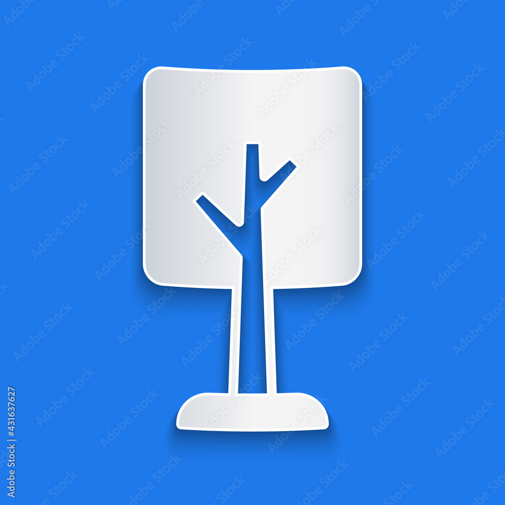 Paper cut Tree icon isolated on blue background. Forest symbol. Paper art style. Vector