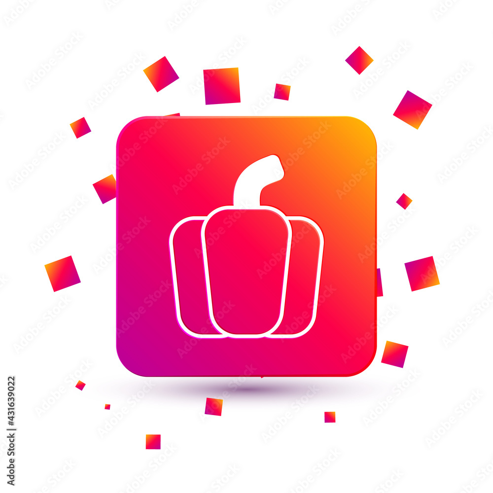 White Bell pepper or sweet capsicum icon isolated White background. Square color button. Vector