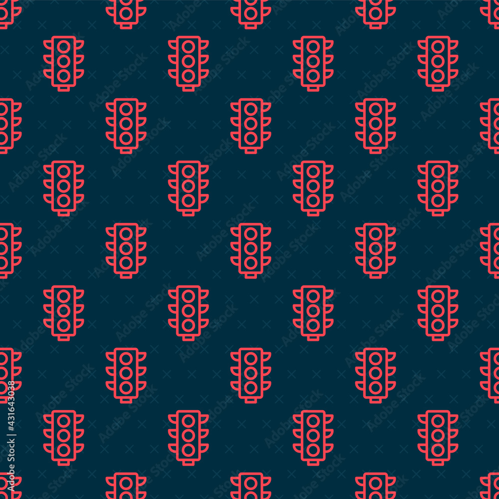 Red line Traffic light icon isolated seamless pattern on black background. Vector