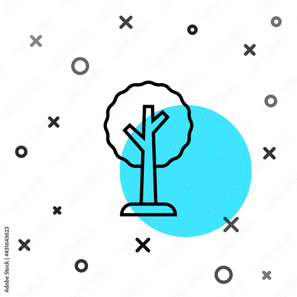 Black line Tree icon isolated on white background. Forest symbol. Random dynamic shapes. Vector