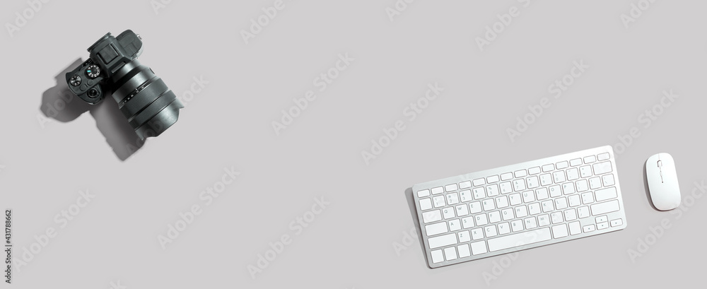 Computer keyboard with a SLR camera