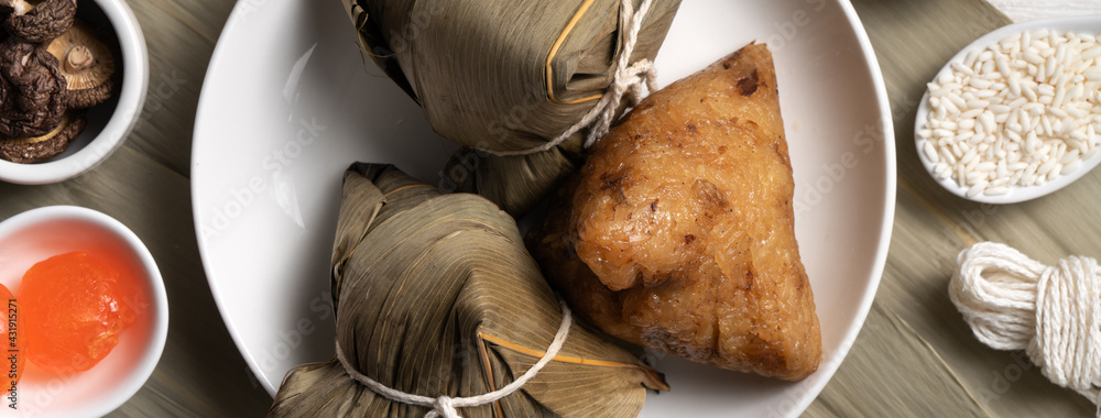 Zongzi. Delicious traditional rice dumpling food for Dragon Boat Festival.