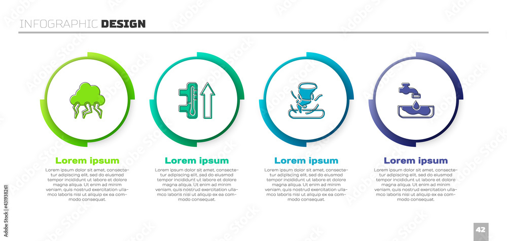 设定风暴、全球变暖、龙卷风和水资源问题。商业信息图模板。矢量