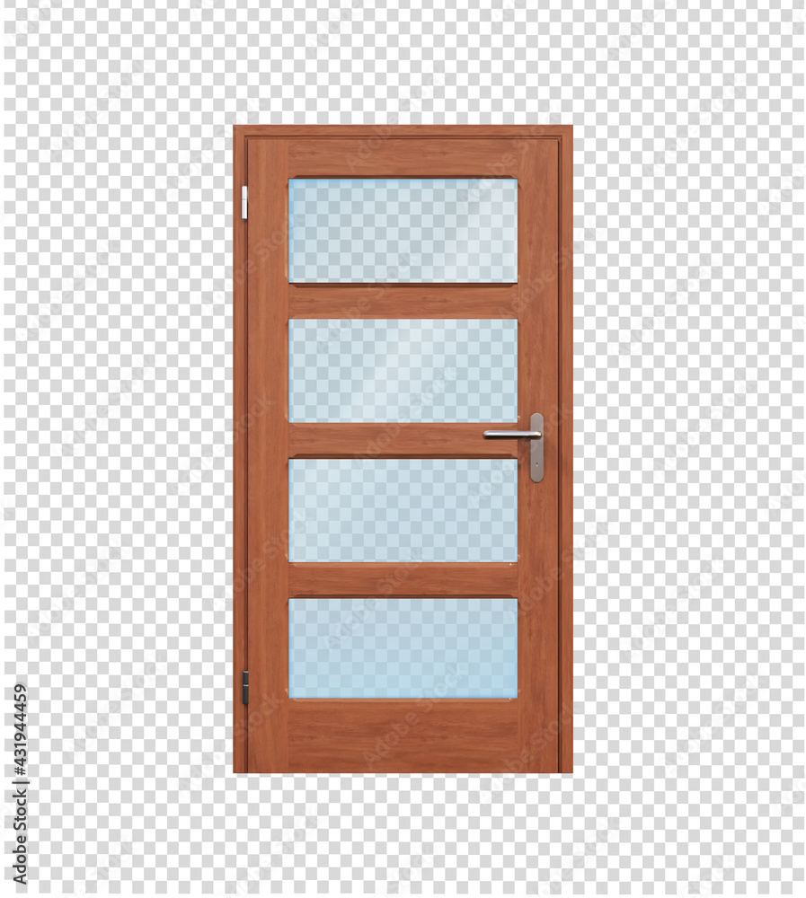 Wooden door with glass inserts. vector illustration