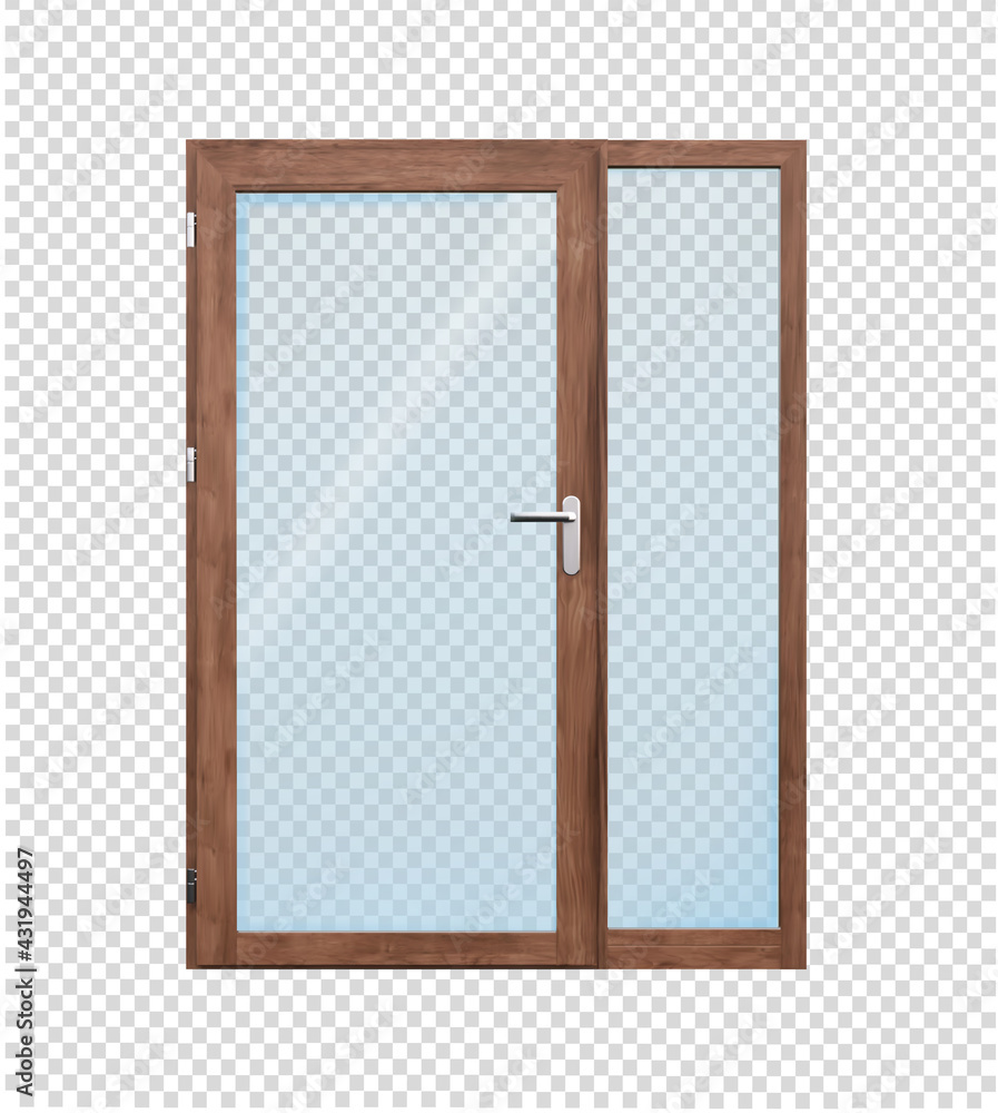 Wooden double door with glass. vector illustration