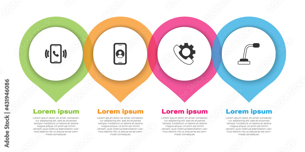 设置电话24小时支持和麦克风。业务信息图模板。矢量