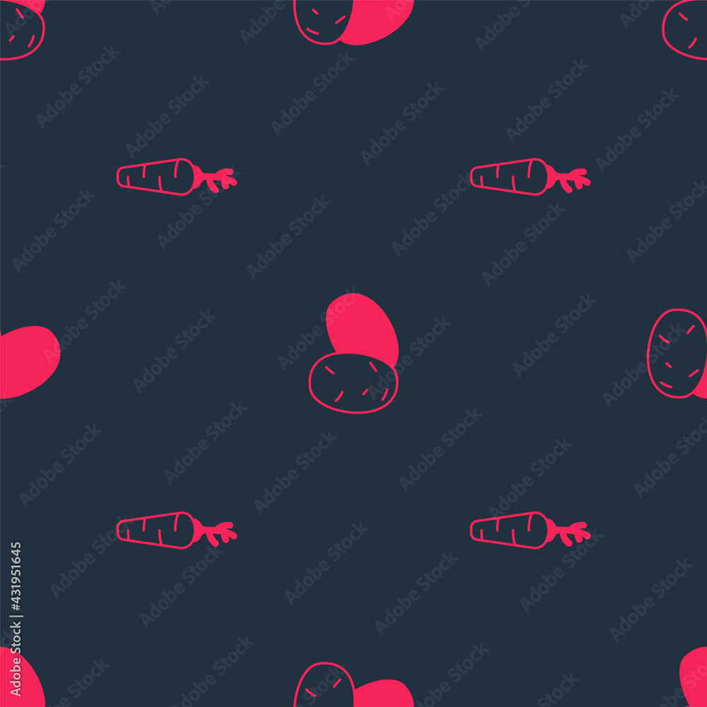 Set Carrot and Potato on seamless pattern. Vector