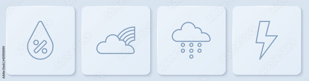 设定线水滴百分比，有雨的云，彩虹云和闪电。白色正方形但