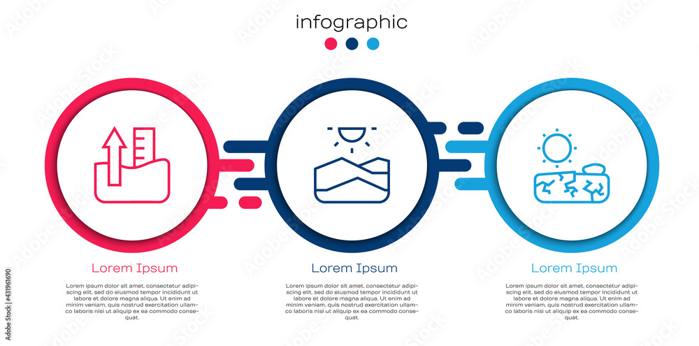 设定水位上升、干旱和。商业信息图模板。矢量