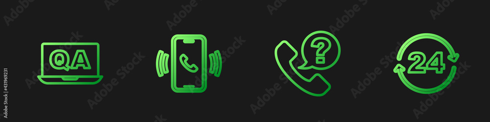 Set line Telephone 24 hours support, Question and Answer, and . Gradient color icons. Vector