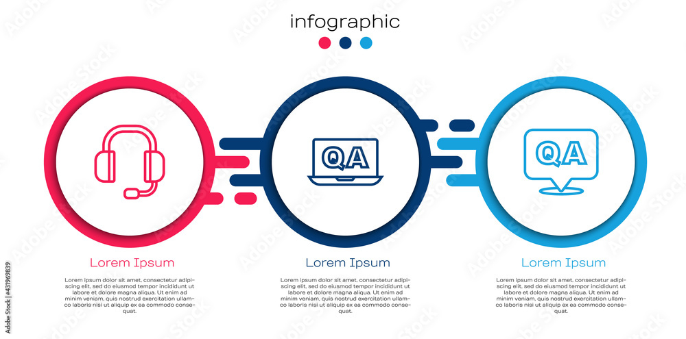 设置线路耳机、问答和.商业信息图模板.Vvector