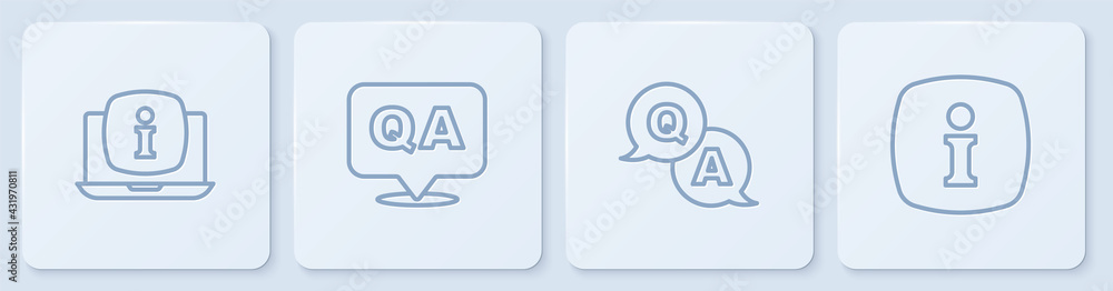 Set line Laptop with information, Question and Answer, and Information. White square button. Vector